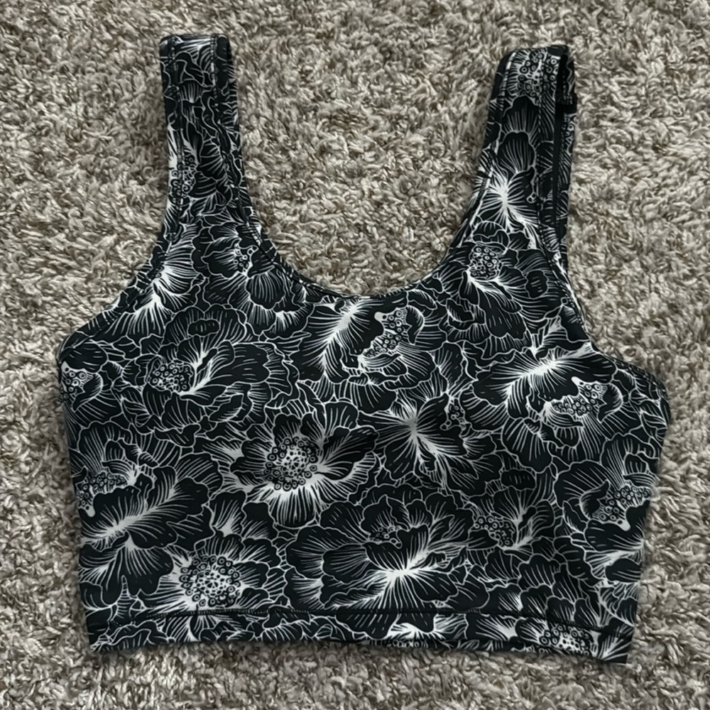 Black and White Floral Sports Bra
